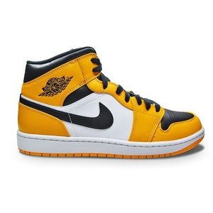 Boys Jordan 1 Mid Taxi White Black Yellow